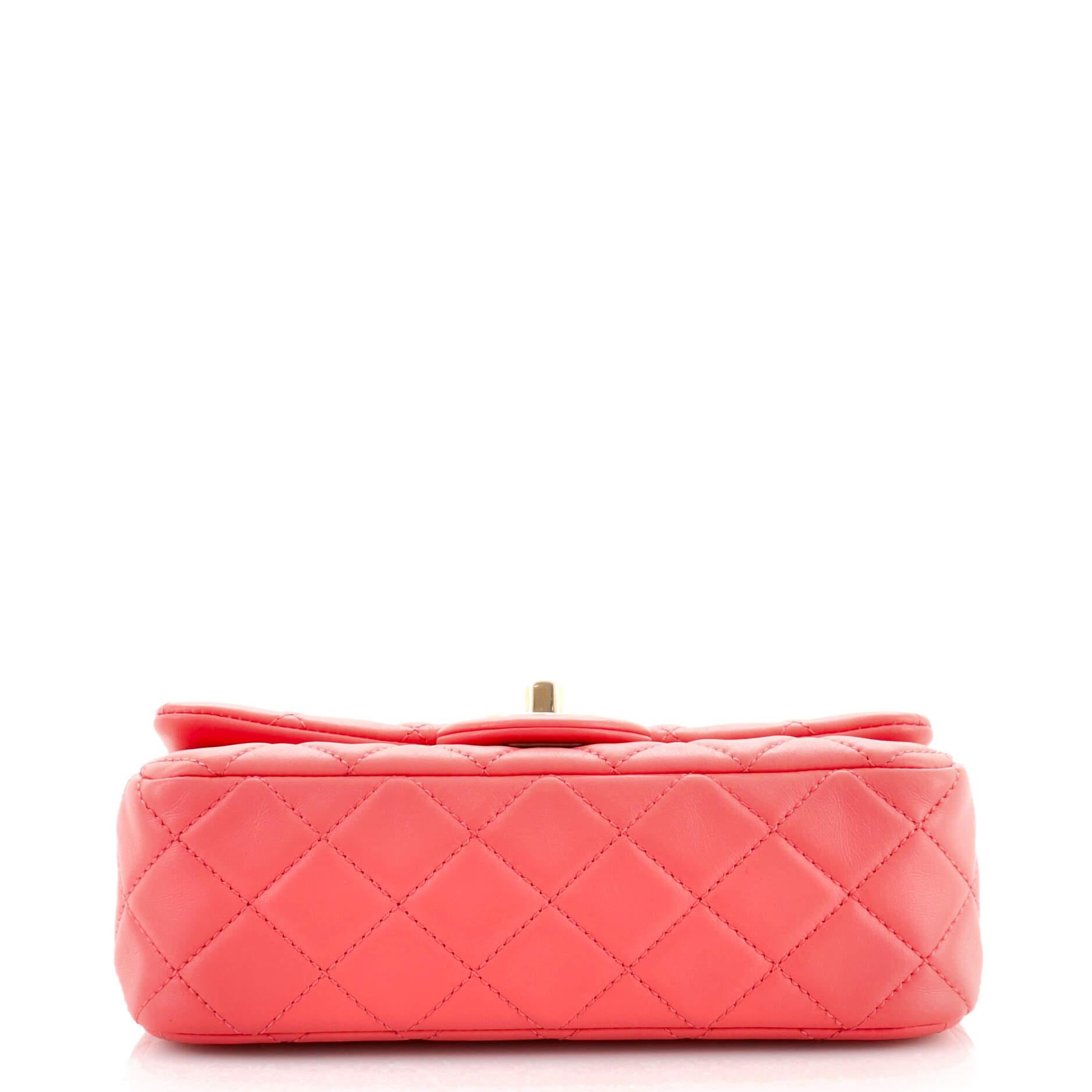 Red Chanel Pearl Crush Flap Bag Quilted Lambskin Mini