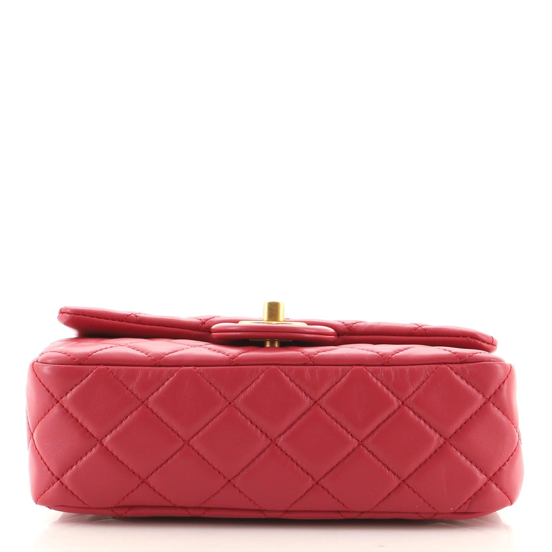 Red Chanel Pearl Crush Flap Bag Quilted Lambskin Mini