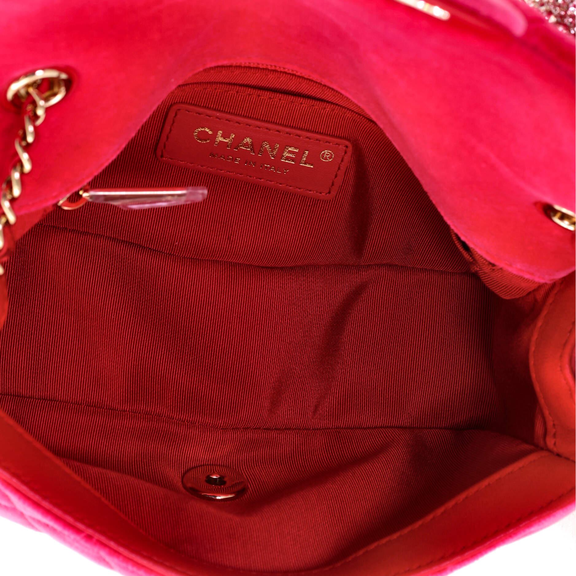 Red Chanel Pearl Crush Flap Bag Quilted Velvet with Crystal Detail Mini