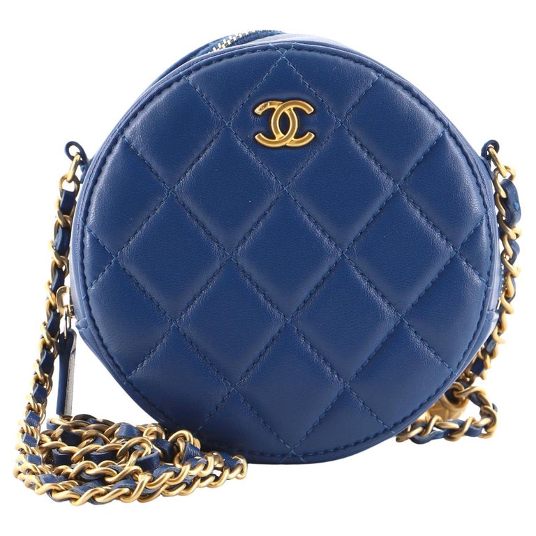 CHANEL Shiny Goatskin Quilted Chanel 19 Round Clutch With Chain Black  526346
