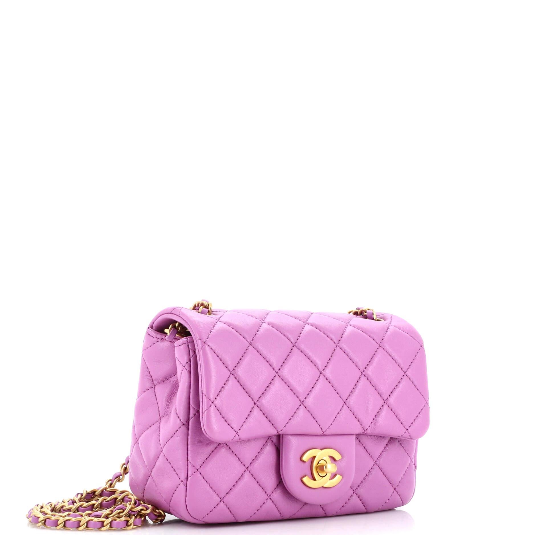 Chanel Pearl Crush Square Flap Bag Quilted Lambskin Mini For Sale at ...