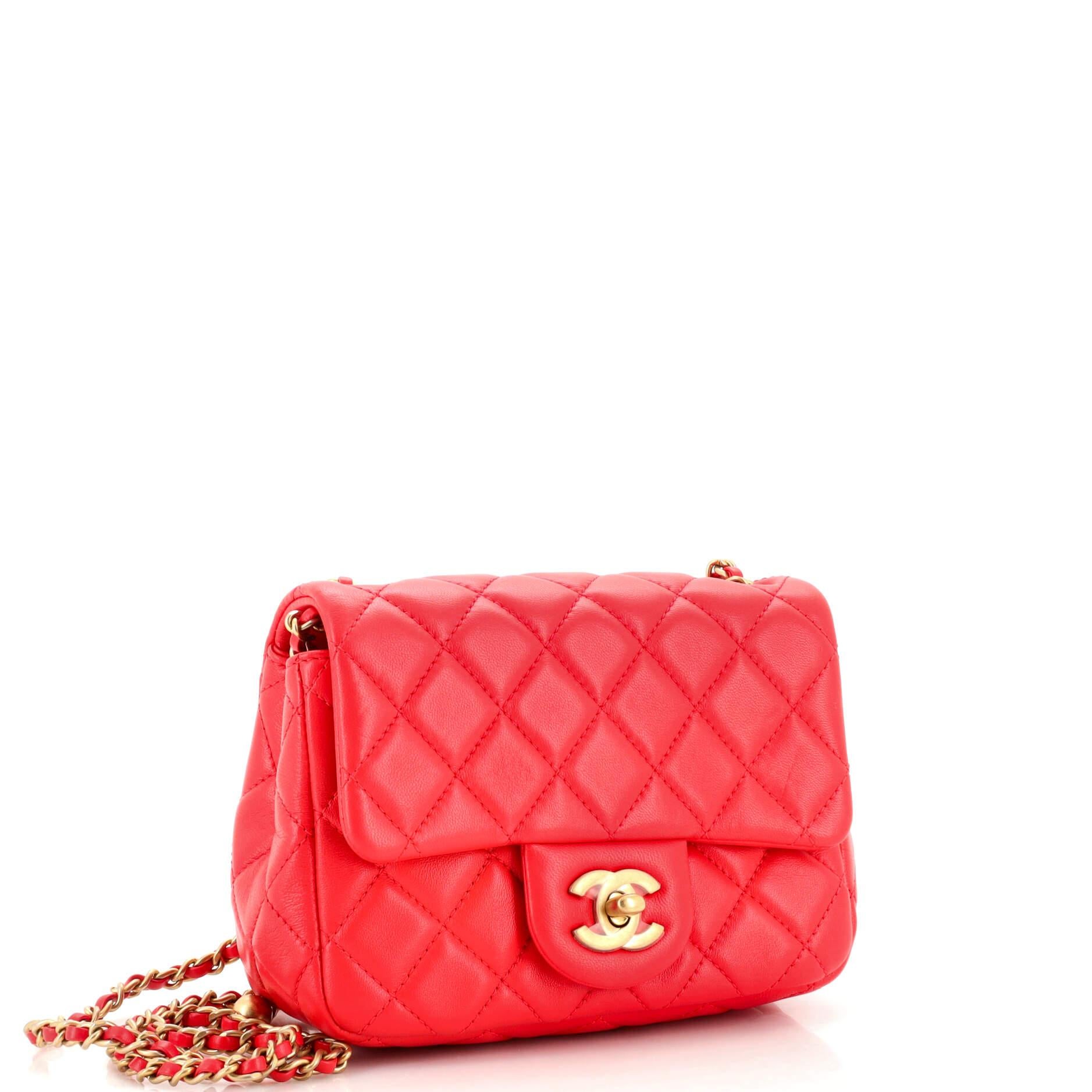 Chanel Pearl Crush Square Flap Bag Quilted Lambskin Mini In Good Condition For Sale In NY, NY
