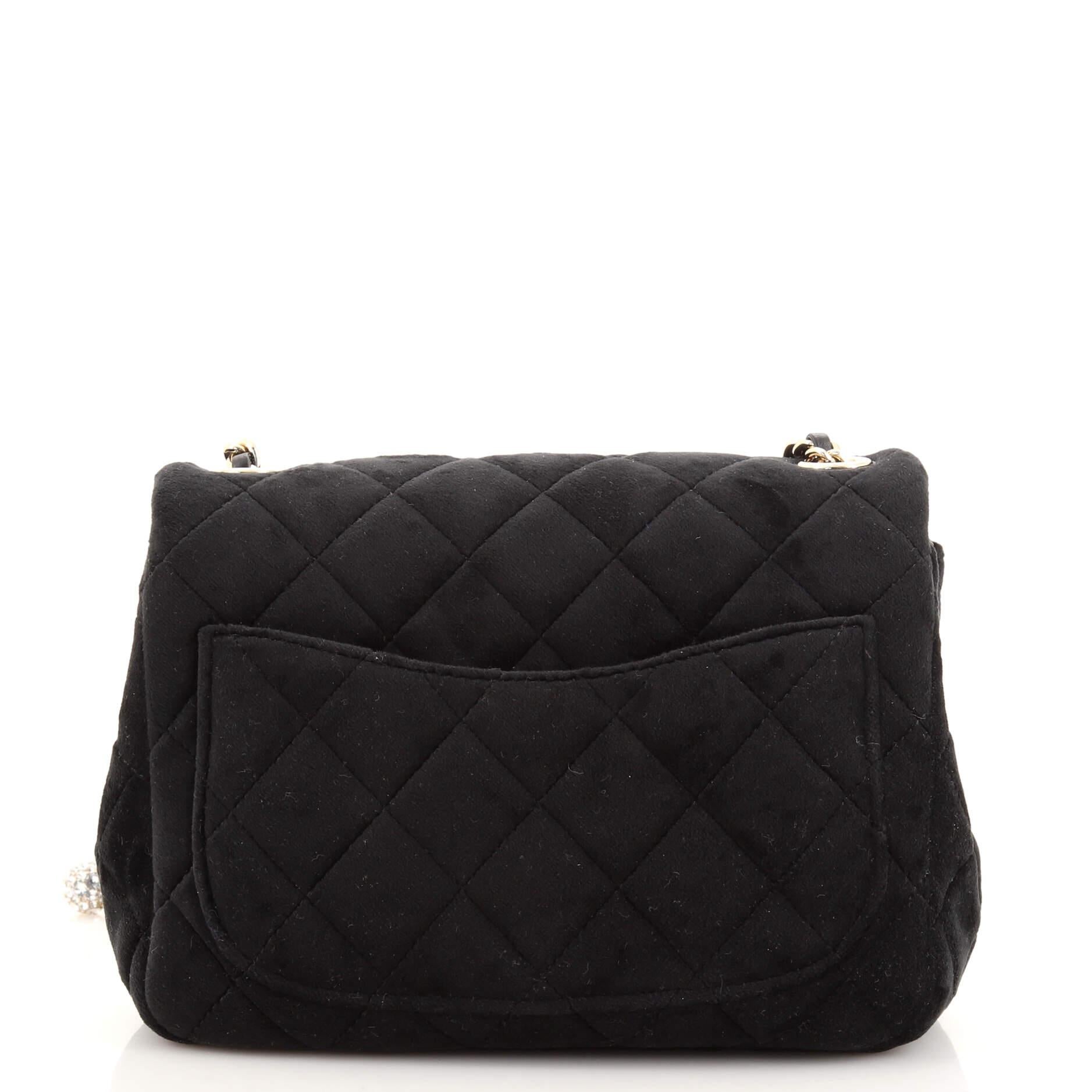 Black Chanel Pearl Crush Square Flap Bag Quilted Velvet with Crystal Detail Mini