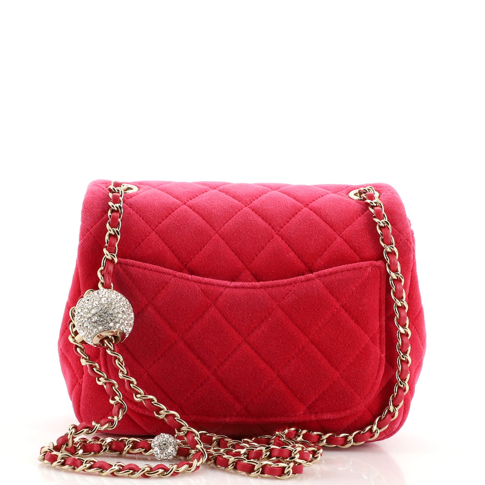 Chanel Pearl Crush Square Flap Bag Quilted Velvet with Crystal Detail Mini In Good Condition In NY, NY