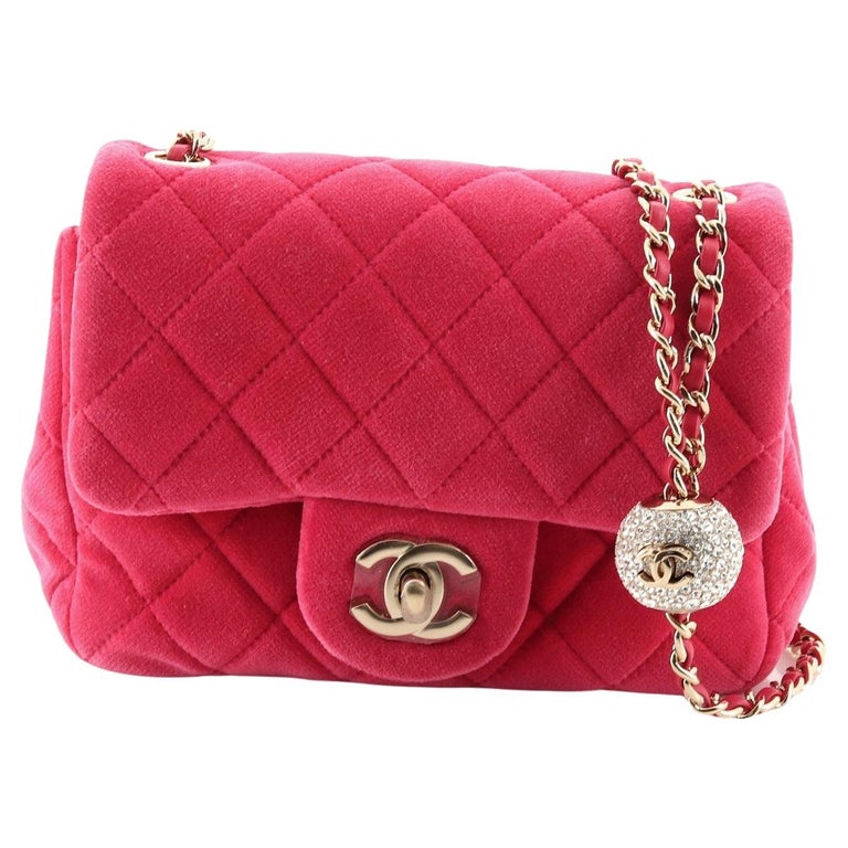 Chanel Pearl Crush Square Flap Bag Quilted Velvet with Crystal