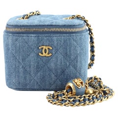 Chanel Pearl Crush Vanity Case with Chain Quilted Denim Mini