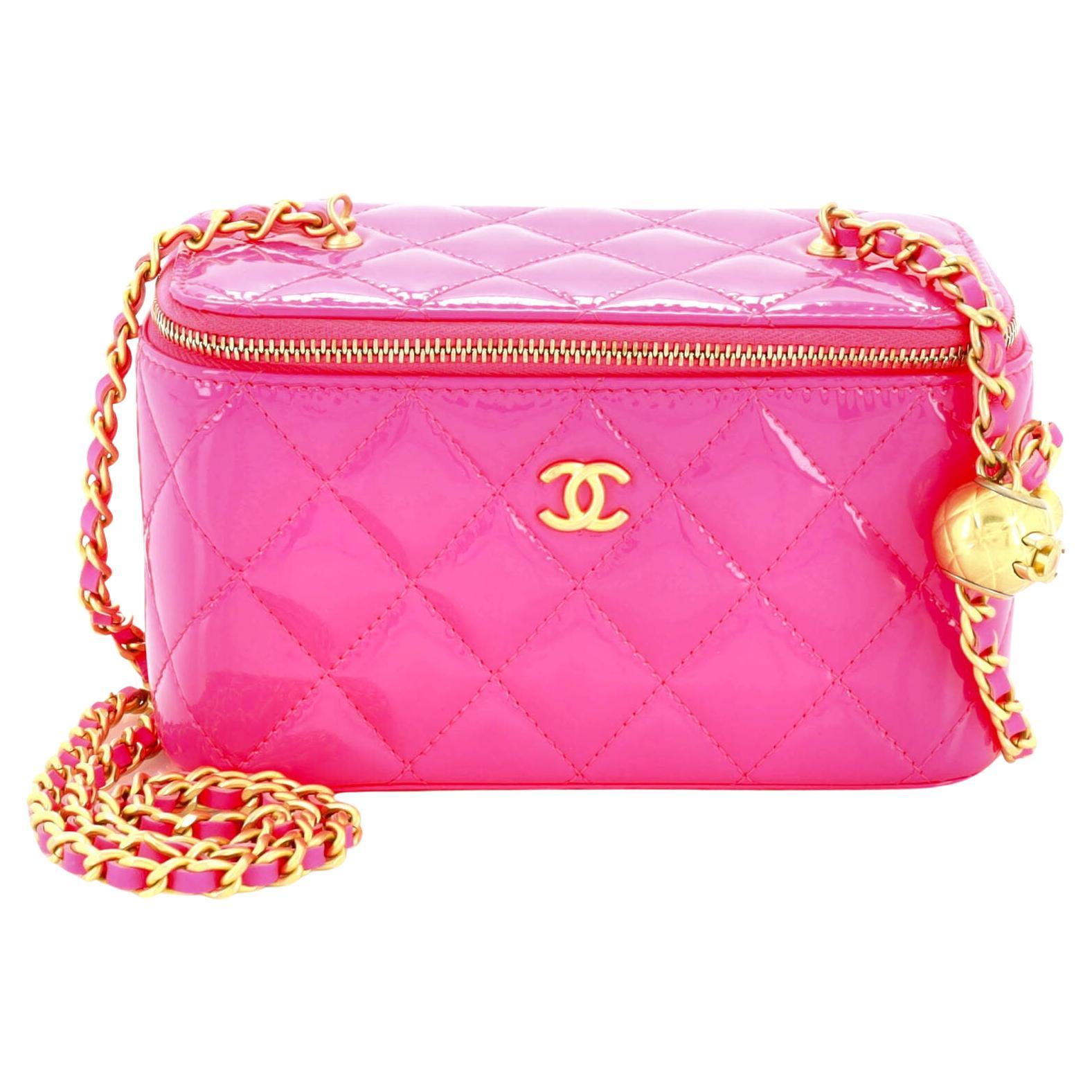 Chanel Pearl Crush Vanity Case with Chain Quilted Patent Small at 1stDibs