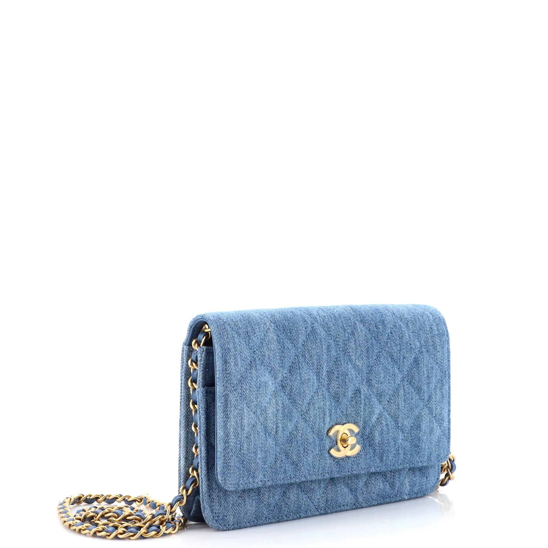 Chanel Pearl Crush Wallet on Chain Quilted Denim In Good Condition In NY, NY