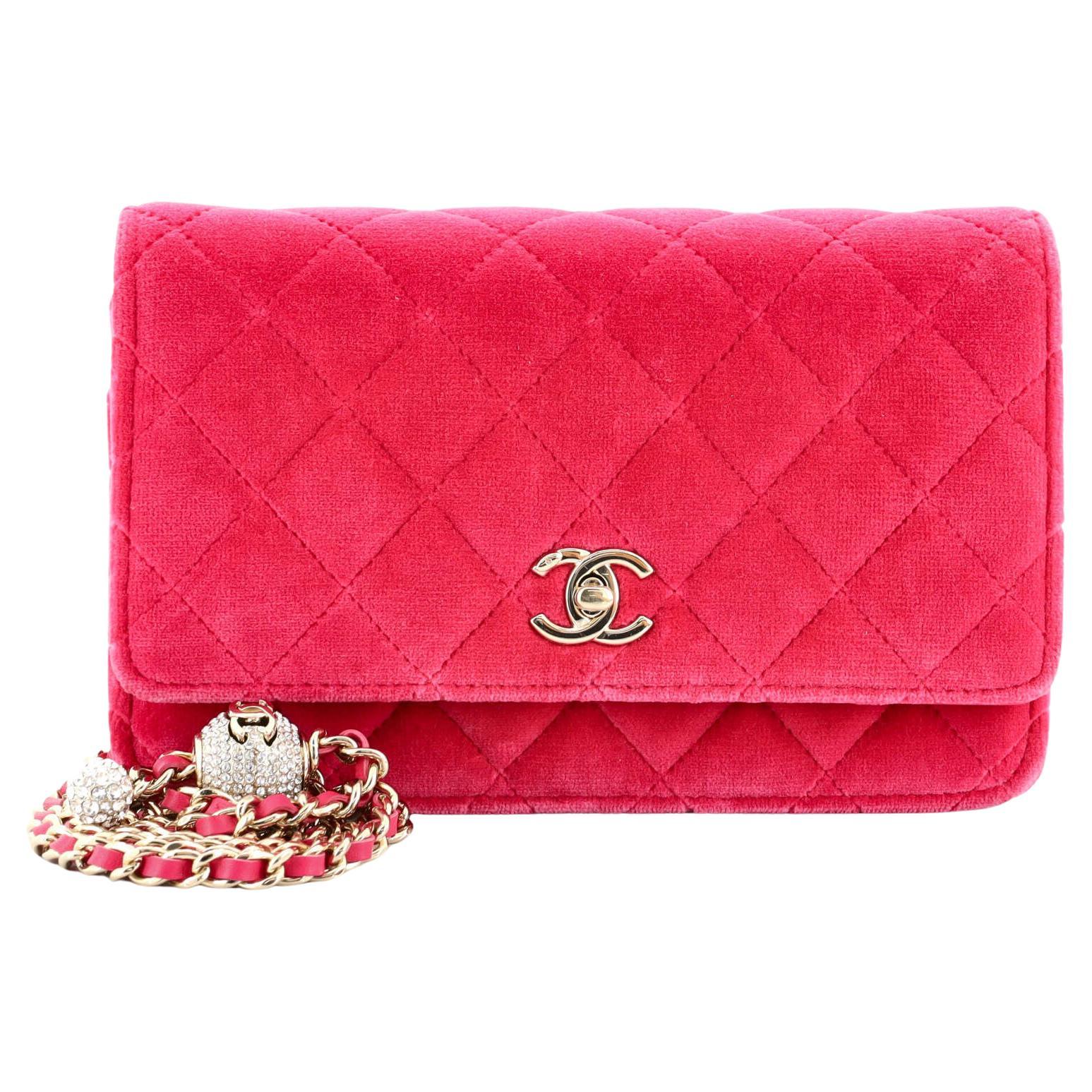 Chanel Pearl Crush Wallet on Chain Quilted Velvet with Crystal Detail