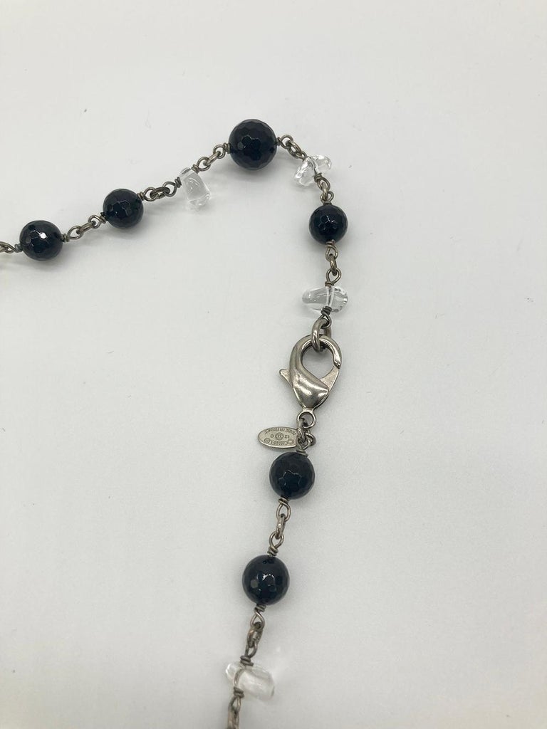 Chanel Pearl Crystal Beaded CC Logo Necklace For Sale at 1stDibs