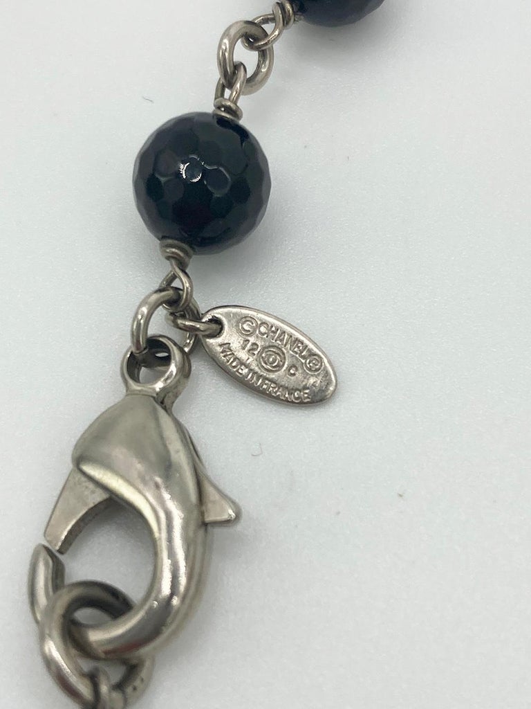 Chanel Pearl Crystal Beaded CC Logo Necklace For Sale at 1stDibs