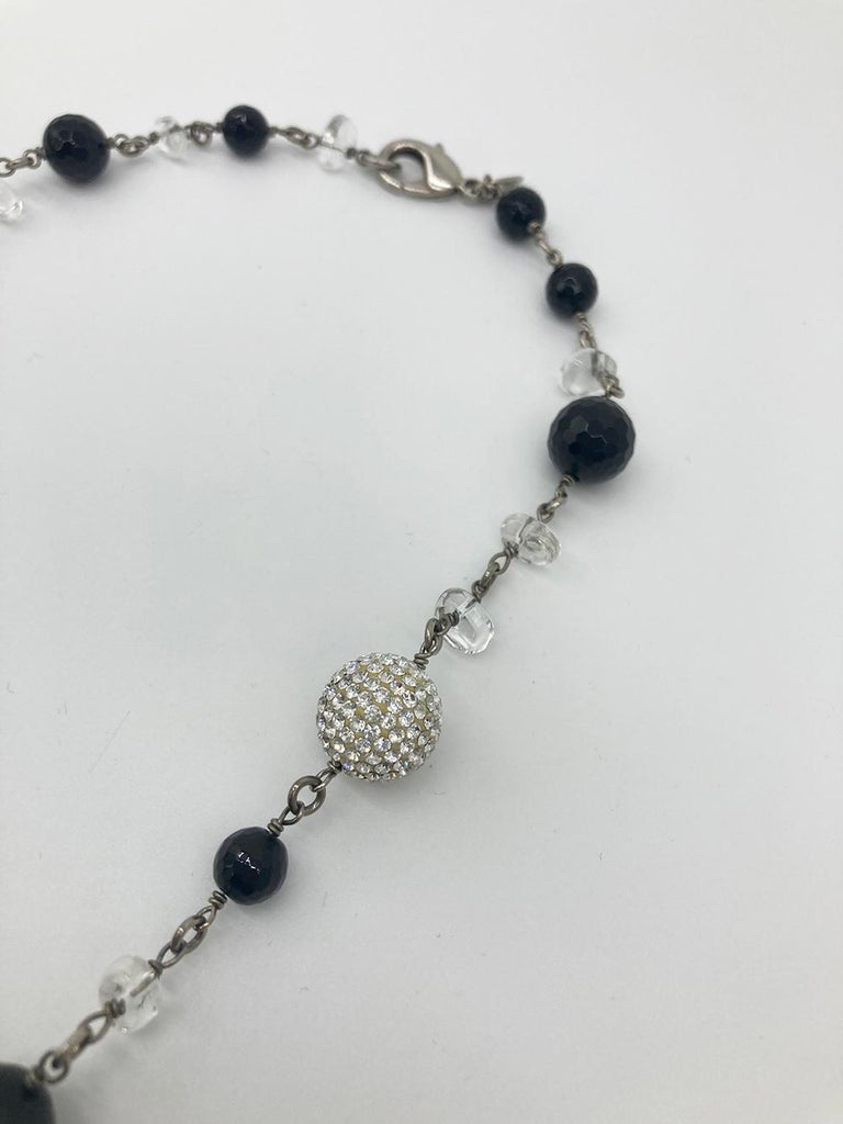 Chanel Pearl Crystal Beaded CC Logo Necklace For Sale at 1stDibs