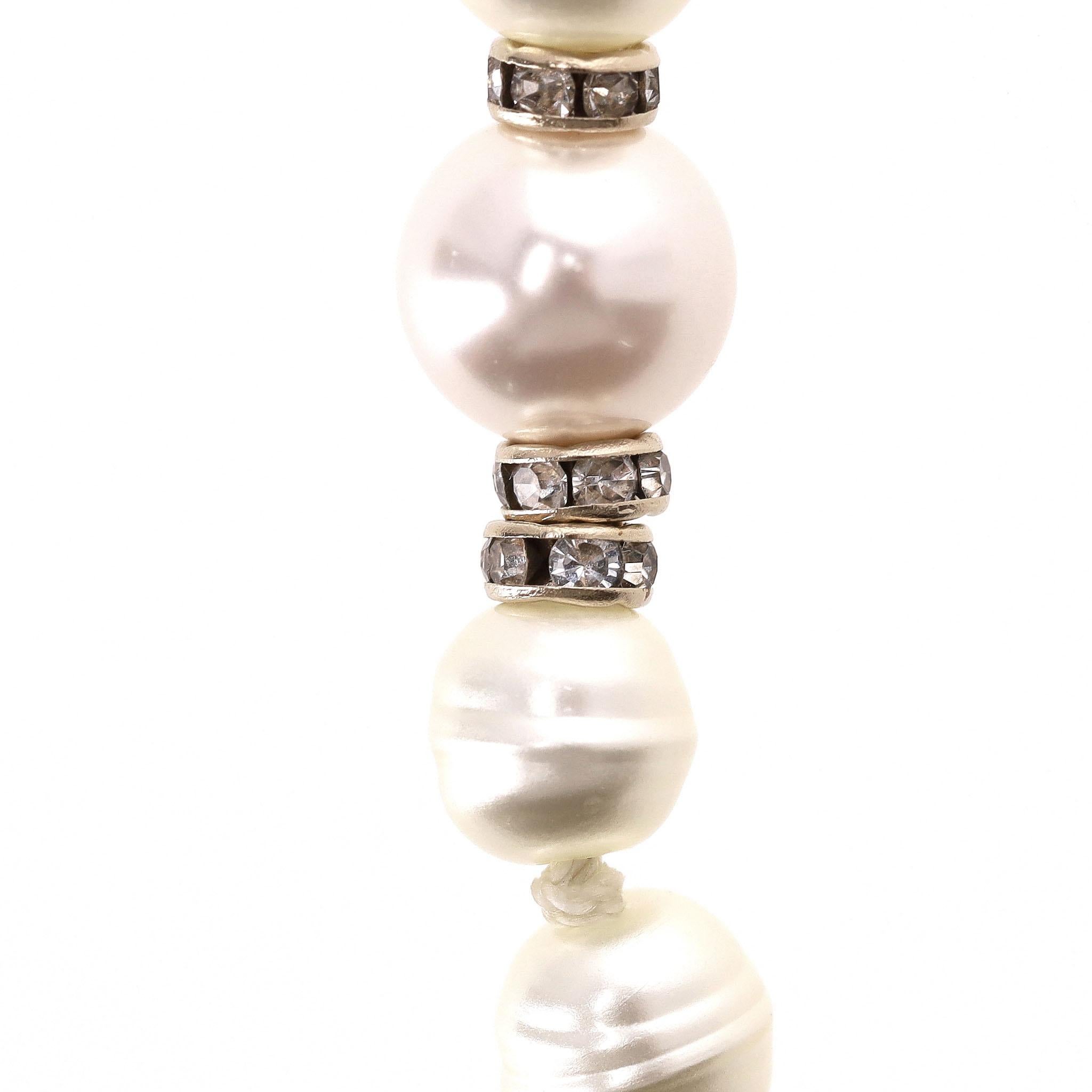 Chanel Pearl & Crystal 'CC' Logo Drop Earrings For Sale 1