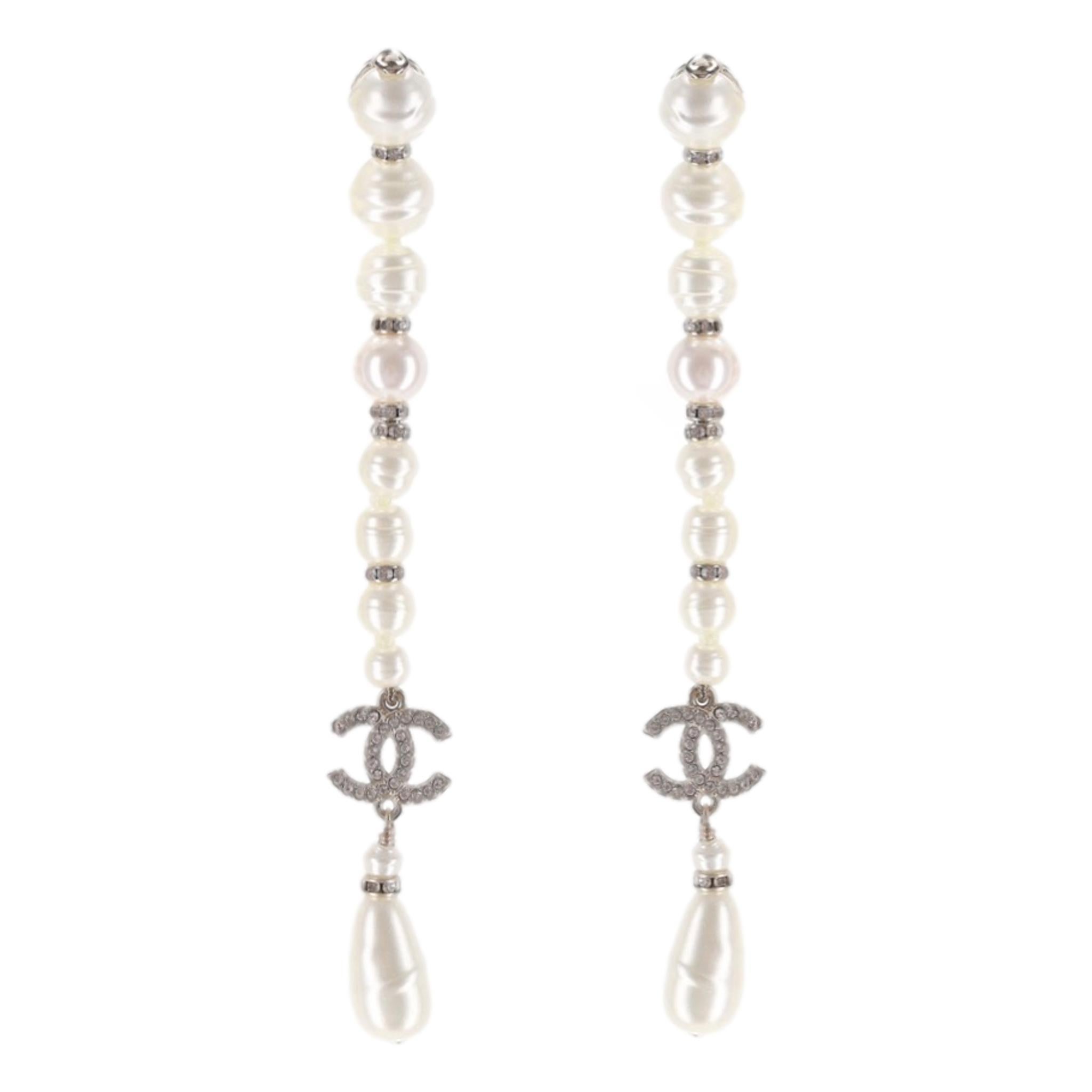 Chanel Pearl & Crystal 'CC' Logo Drop Earrings