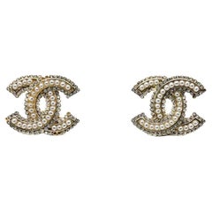 Chanel Pearl & Crystal CC Logo Earrings 2020