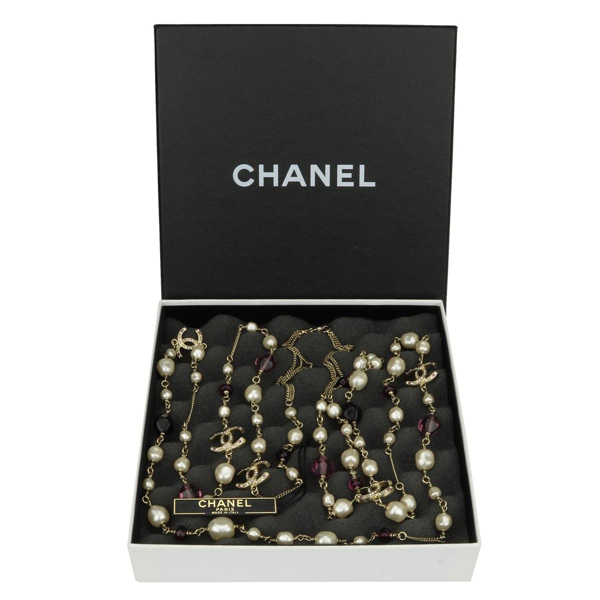 CHANEL Pearl Crystal Gold Long Necklace 2012