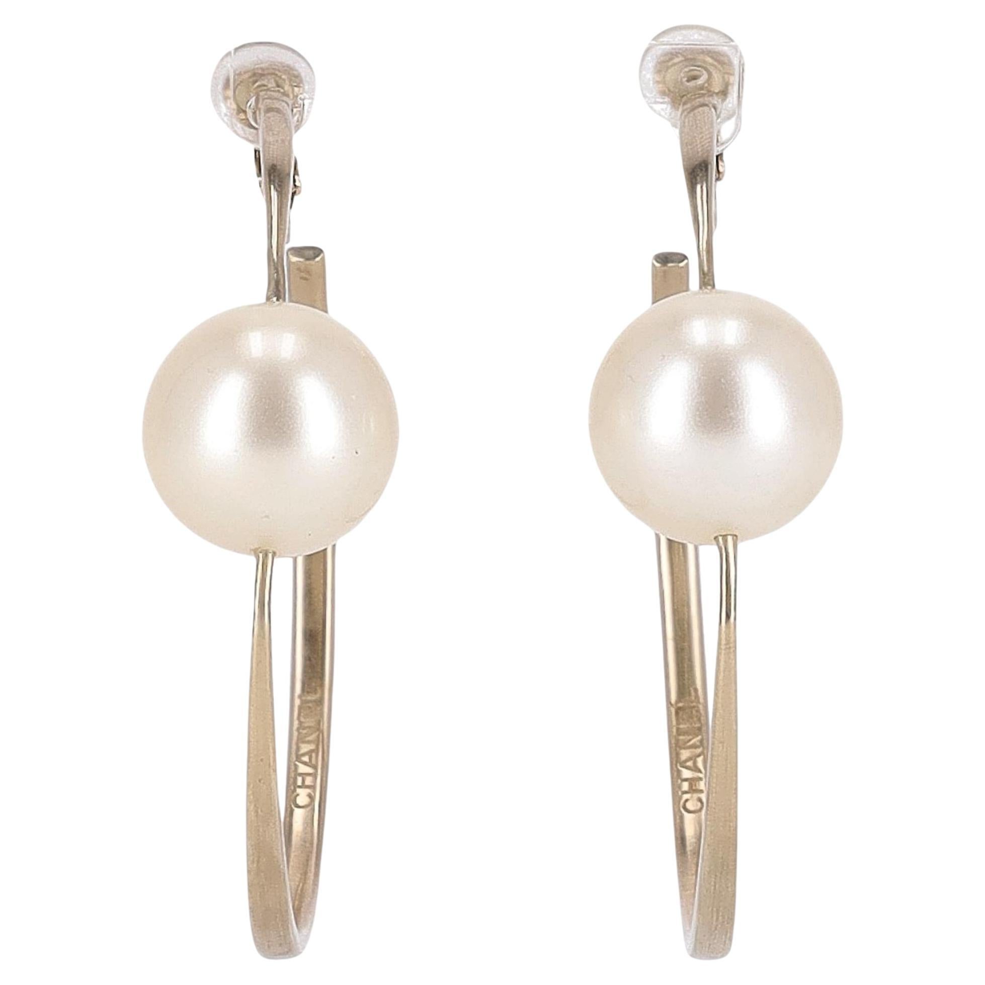 Chanel Pearl Detail Oversized Hoop Earrings