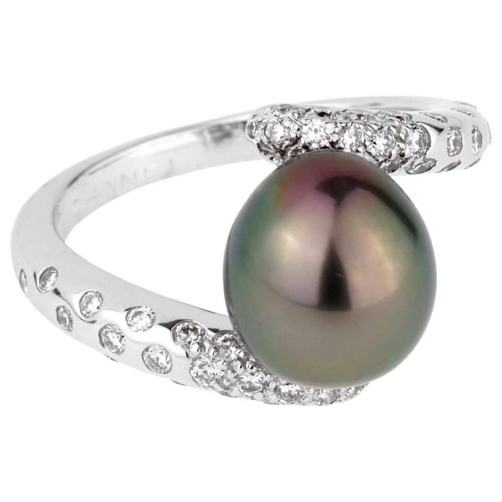 Chanel Pearl Diamond White Gold Cocktail Ring For Sale