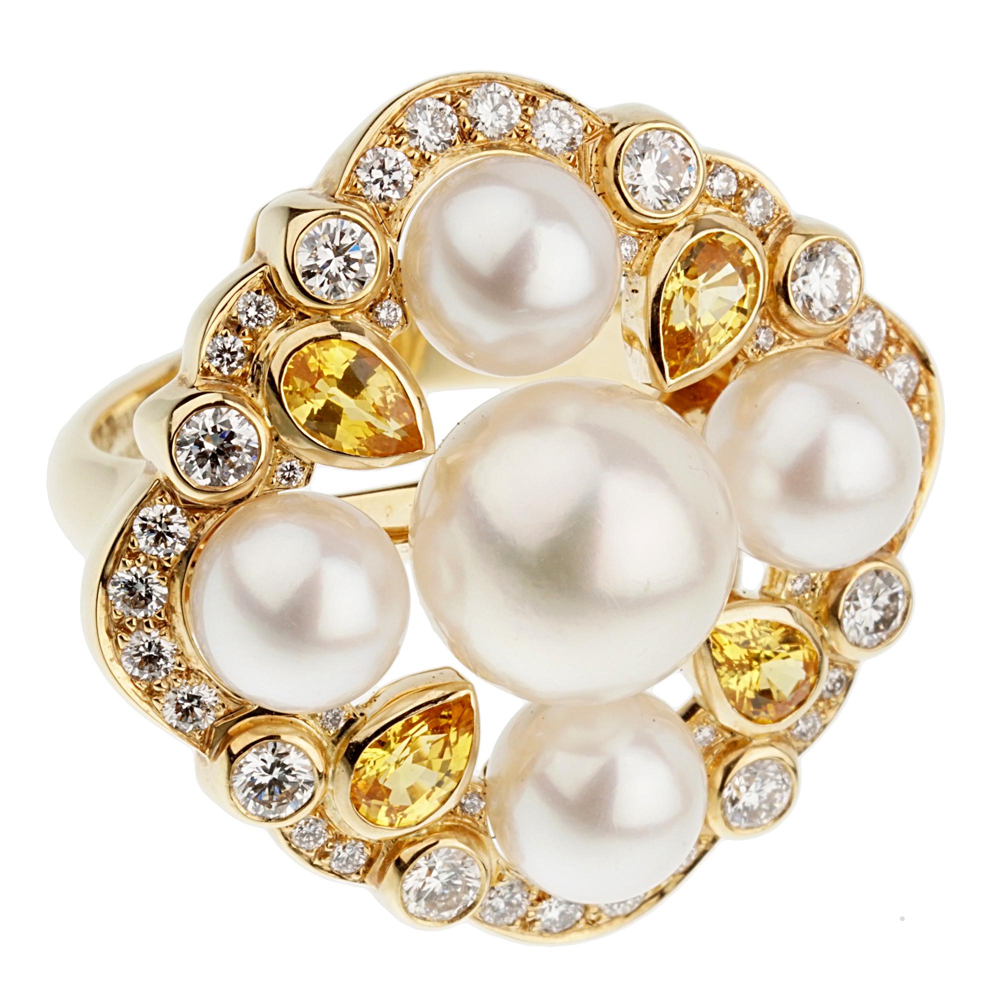 Mixed Cut Chanel Pearl Diamond Yellow Gold Cocktail Ring For Sale
