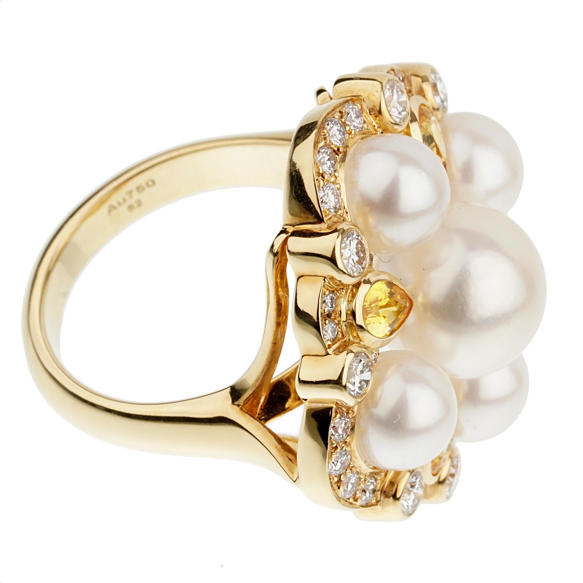 Chanel Pearl Diamond Yellow Gold Cocktail Ring In Excellent Condition For Sale In Feasterville, PA