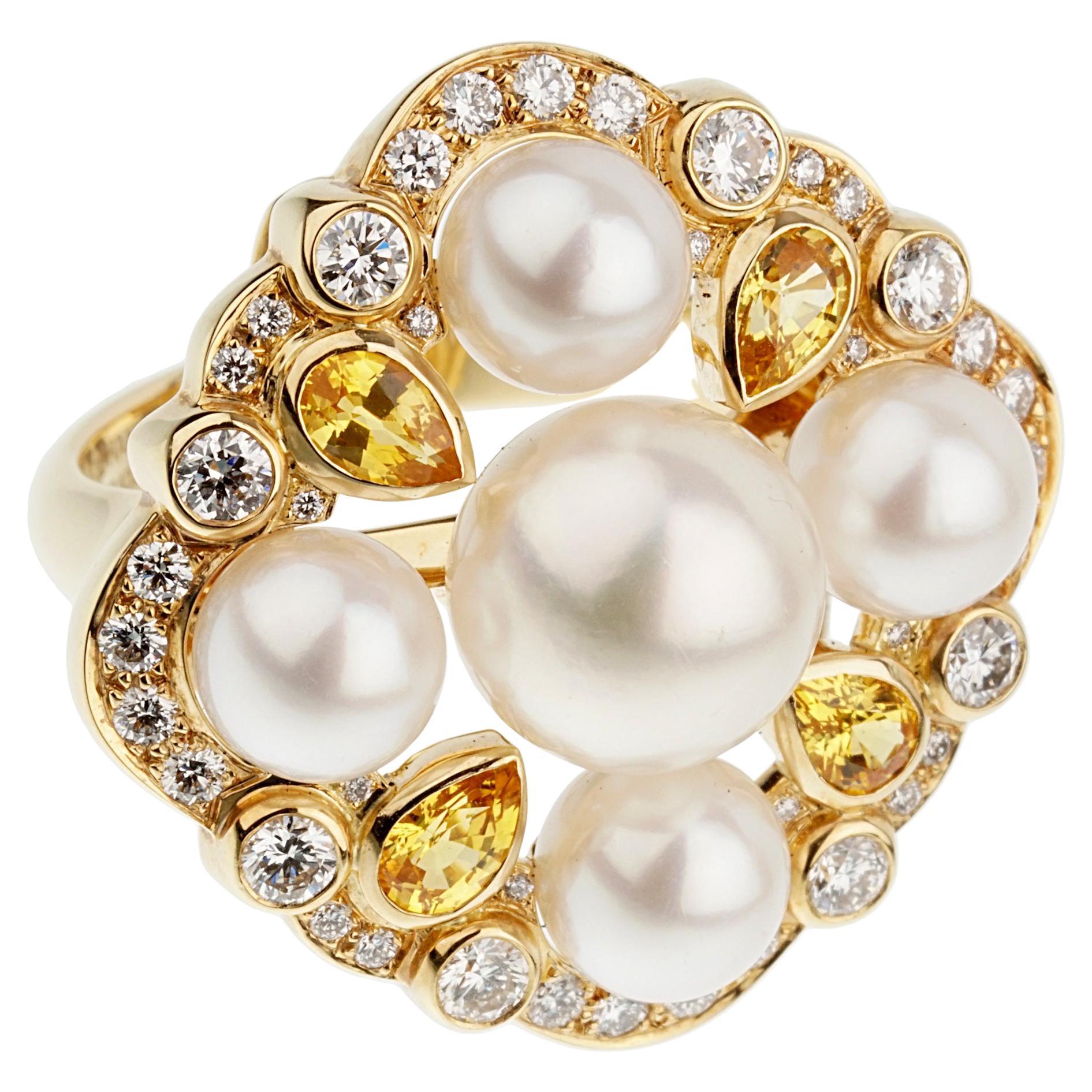 Chanel Pearl Diamond Yellow Gold Cocktail Ring For Sale