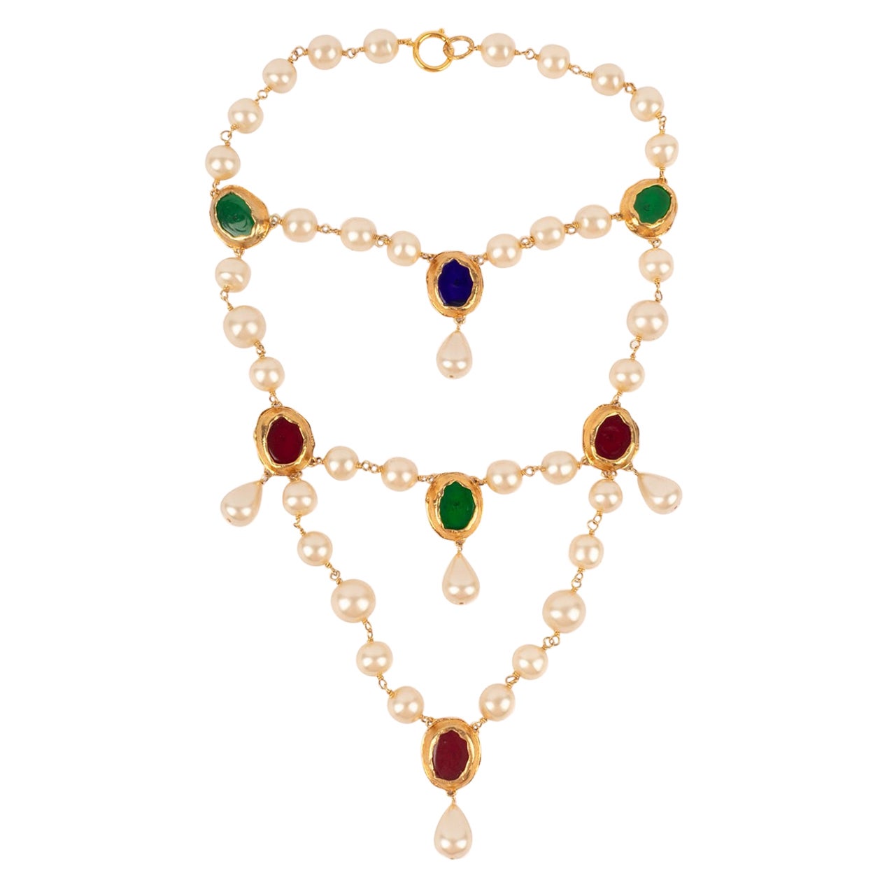 Chanel Pearl Dickey Golden Metal Necklace, 1990s