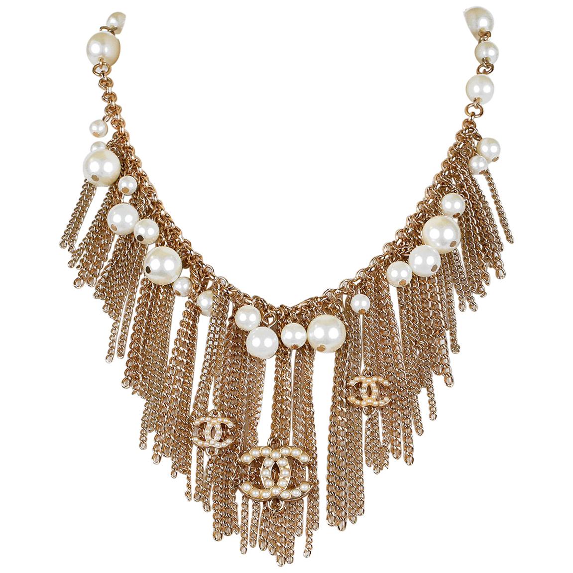 Chanel Pearl Dripping Chains Necklace