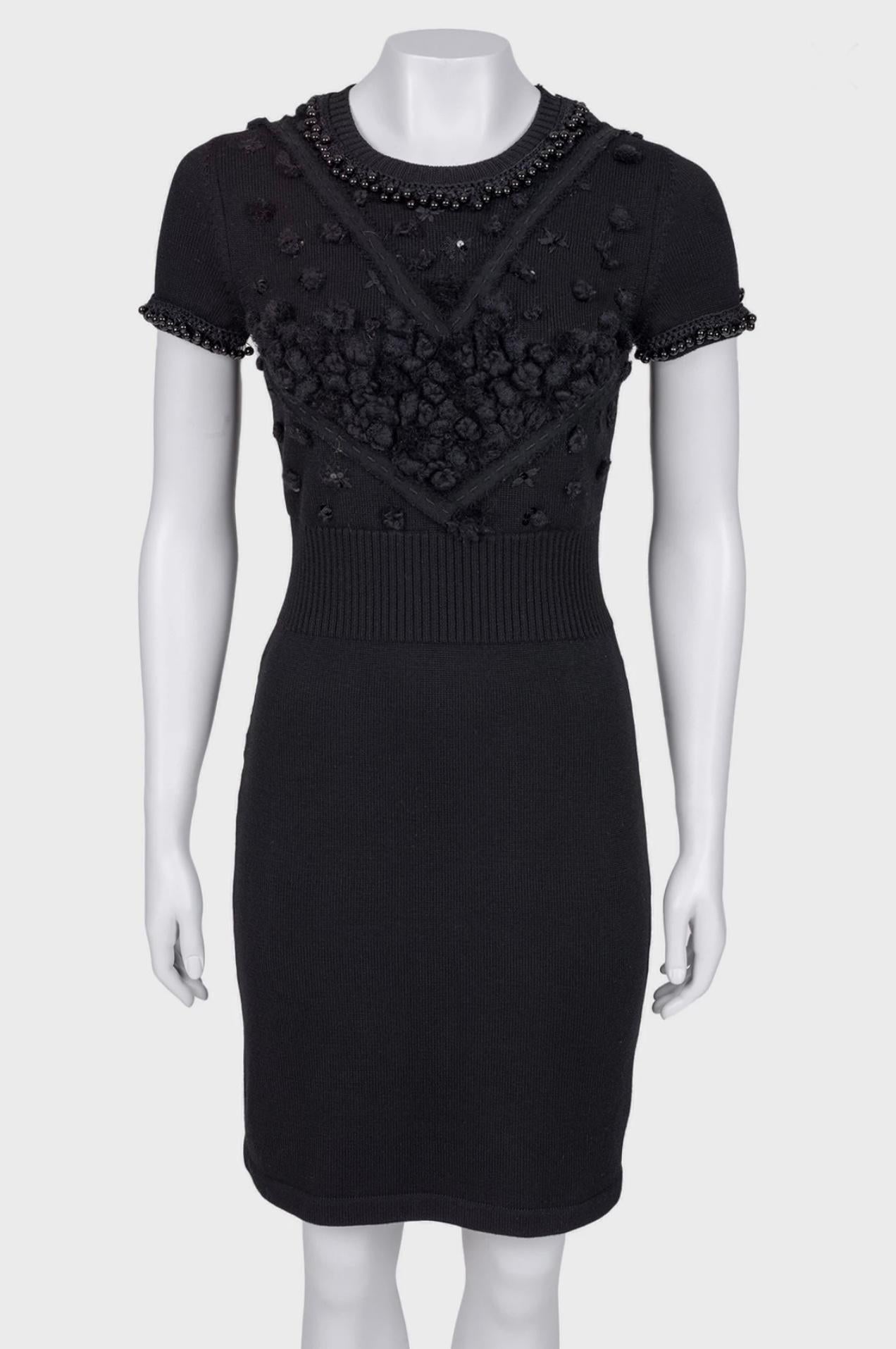 Women's or Men's Chanel Pearl Embellished Black Dress with Couture Appliques For Sale
