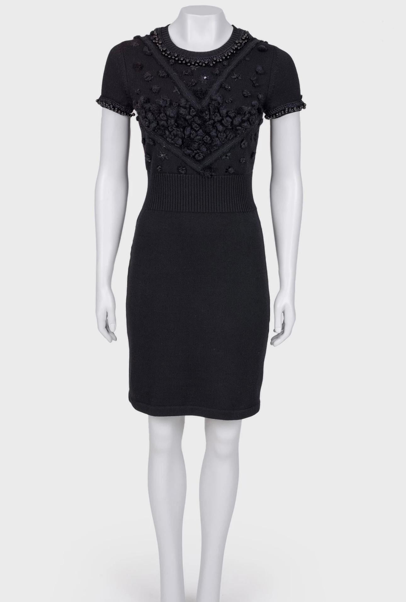 Chanel Pearl Embellished Black Dress with Couture Appliques For Sale 1