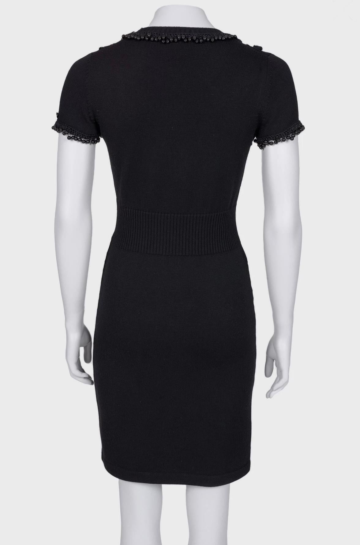 Chanel Pearl Embellished Black Dress with Couture Appliques For Sale 2