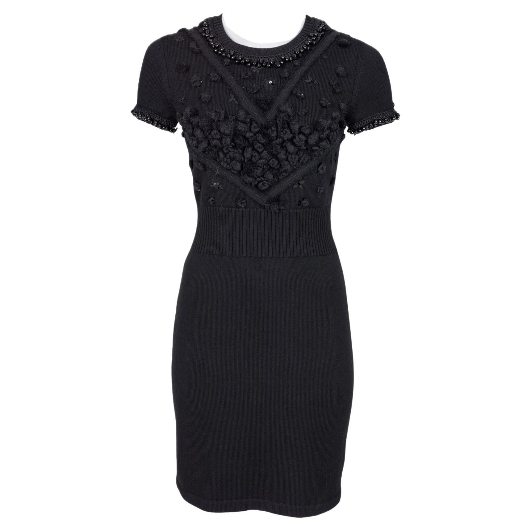 Chanel Pearl Embellished Black Dress with Couture Appliques For Sale