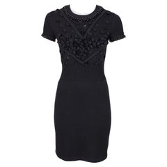 Chanel Perlenbesetztes Schwarzes Kleid mit Couture-Applikationen