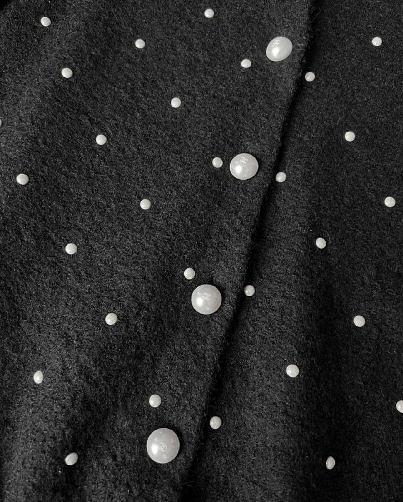 Chanel Pearl Embellished Black Knit Jacket 2