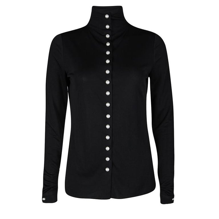 Chanel Pearl Embellished Button Detail Long Sleeve Blouse M For Sale at ...