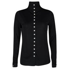 Chanel Pearl Embellished Button Detail Long Sleeve Blouse M