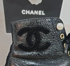 Chanel Pearl Embellished Crackled Calfskin Leather Boots