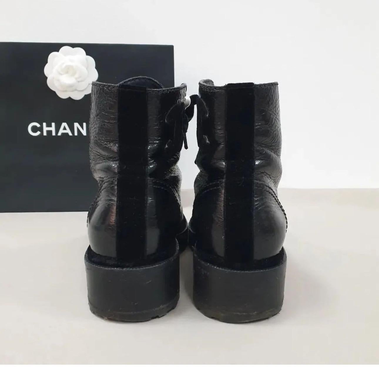 Black Chanel Pearl Embellished Crackled Calfskin Leather Boots For Sale