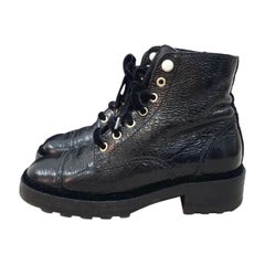 Chanel Pearl Embellished Crackled Calfskin Leather Boots