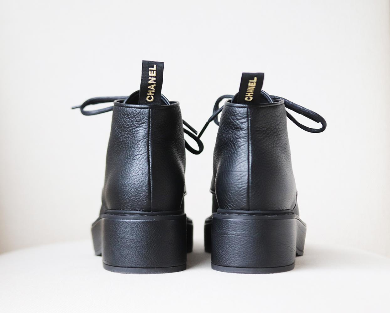 Chanel Pearl Embellished Grained Calfskin Ankle Boots In New Condition In London, GB