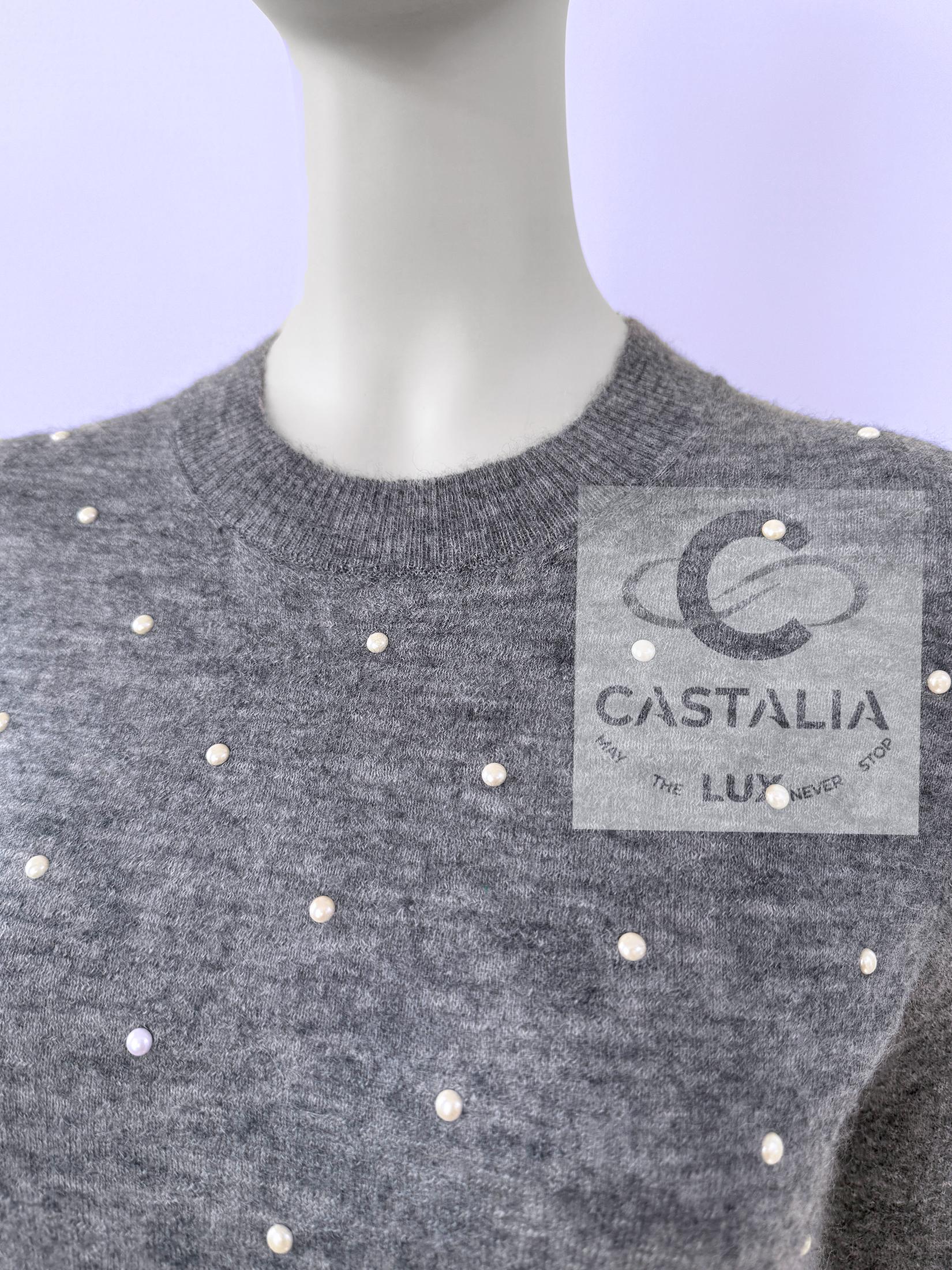 CHANEL Pearl Embellished Grey Jumper 34 FR For Sale 5