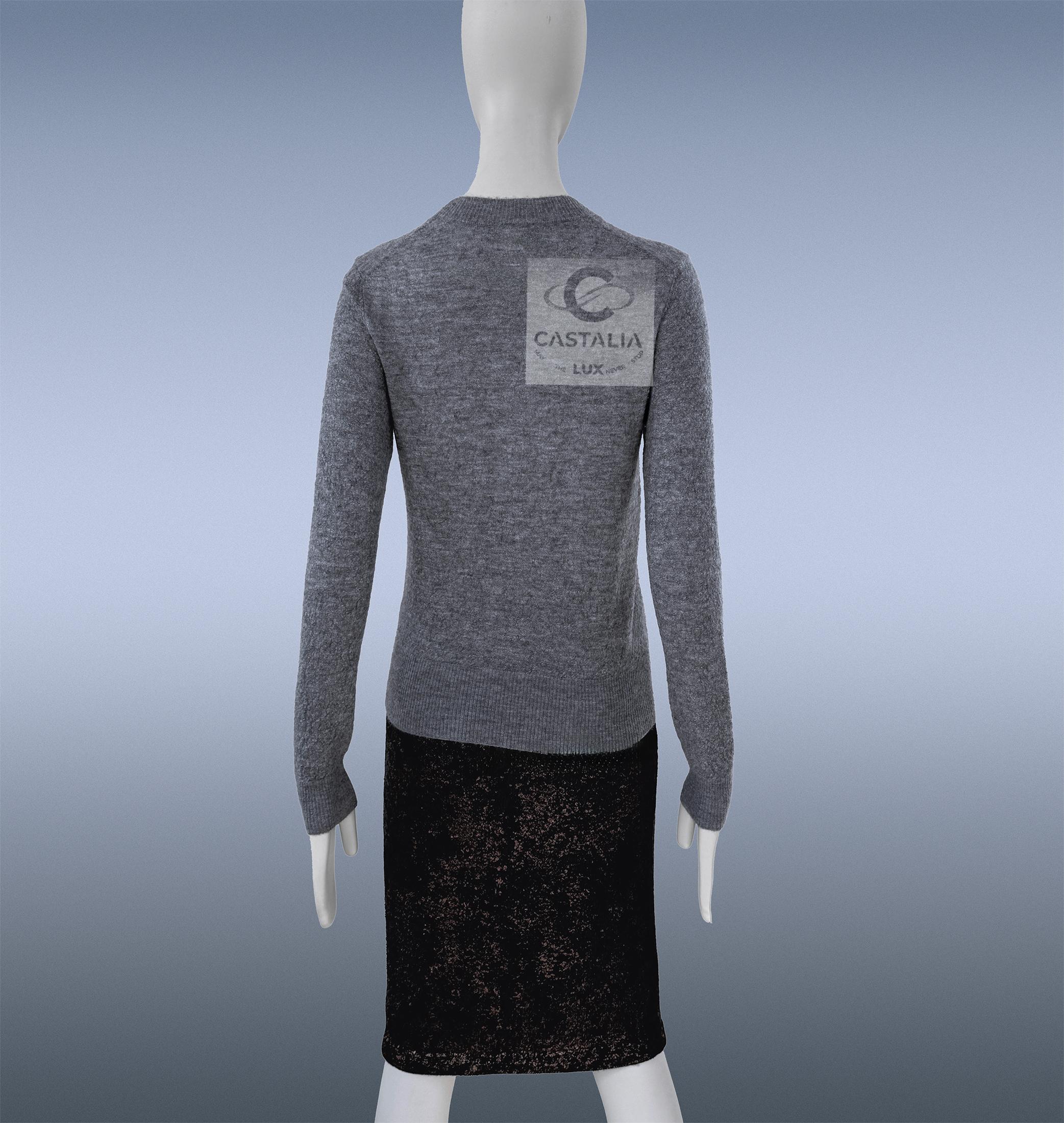 CHANEL Pearl Embellished Grey Jumper 34 FR For Sale 9