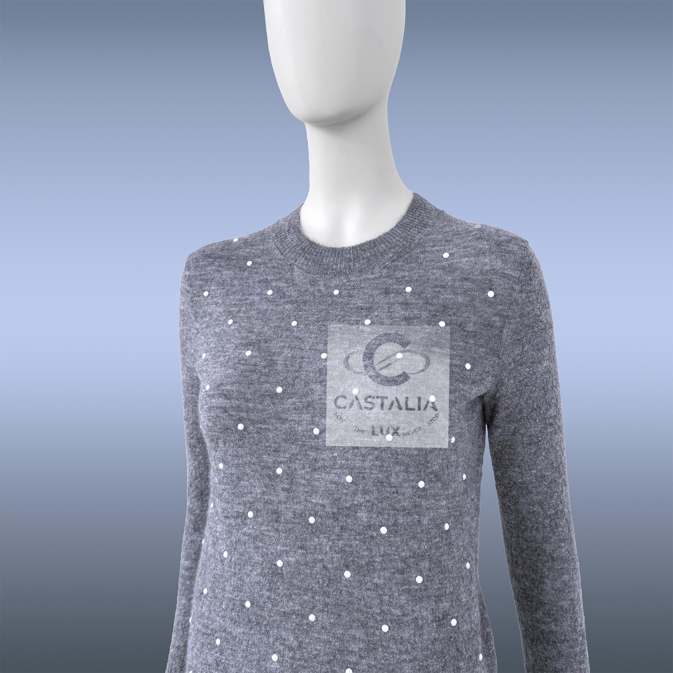 CHANEL Pearl Embellished Grey Jumper 34 FR For Sale 2