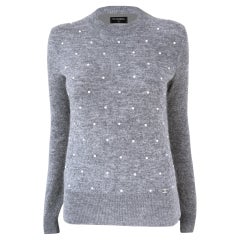 CHANEL Perlenbesetzter grauer Pullover 34 FR
