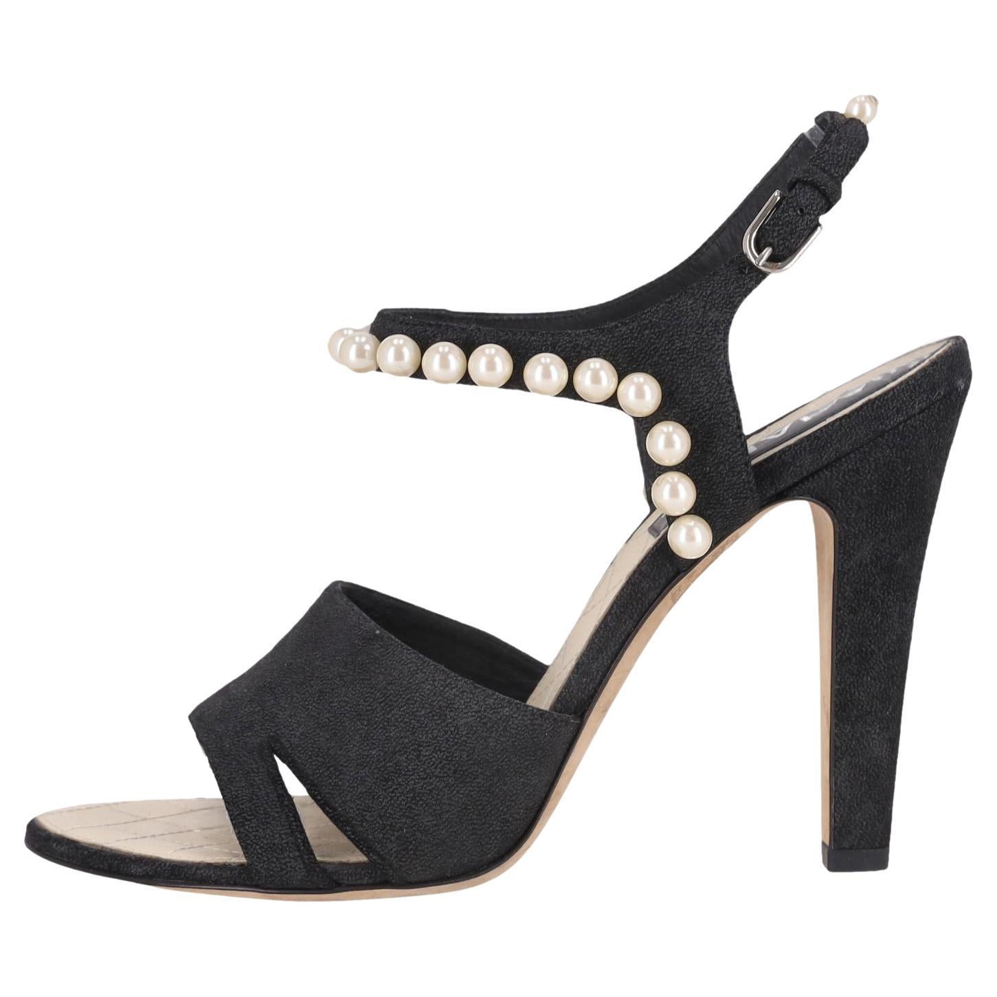 Chanel Pearl Embellished Suede Sandals