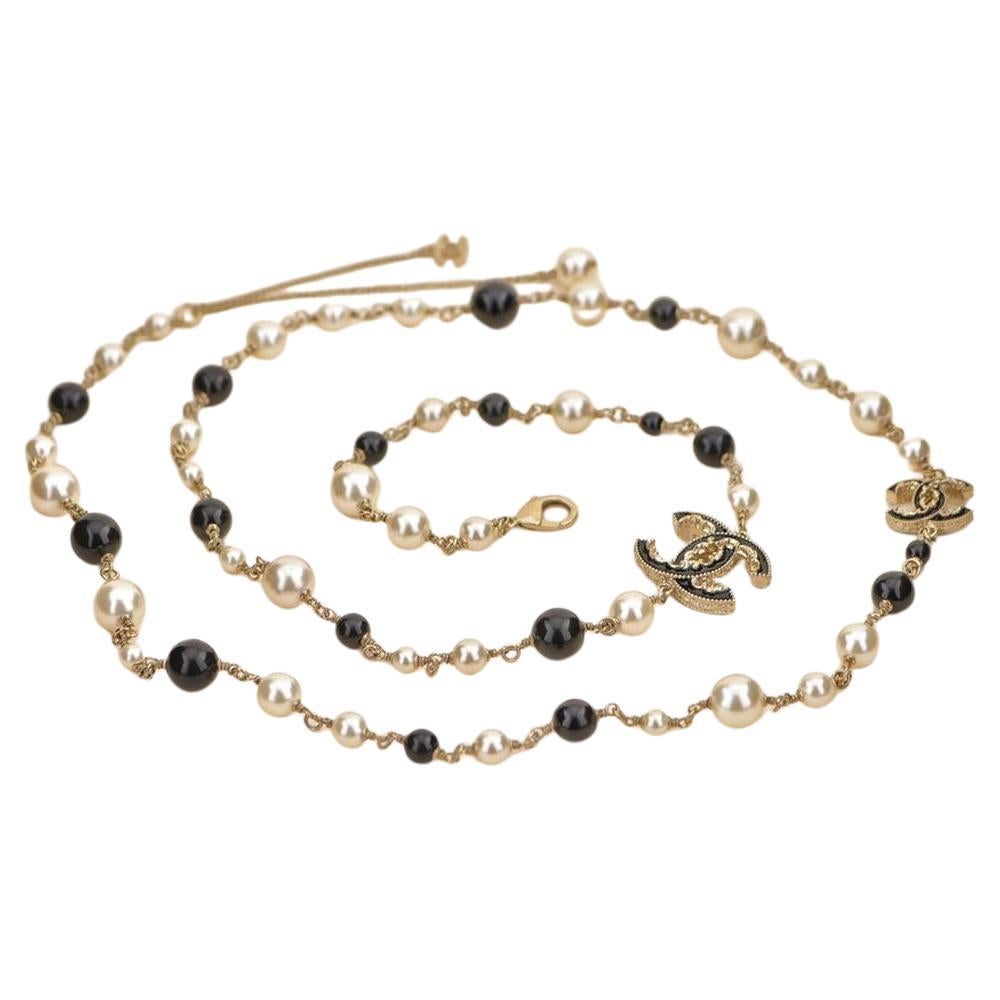 Chanel Pearl Enamel CC Long Necklace Black Gold at 1stDibs