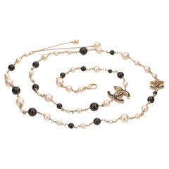 Chanel Pearl Enamel CC Long Necklace Black Gold