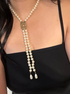Chanel Pearl Gold Lock Lavalier CC Necklace