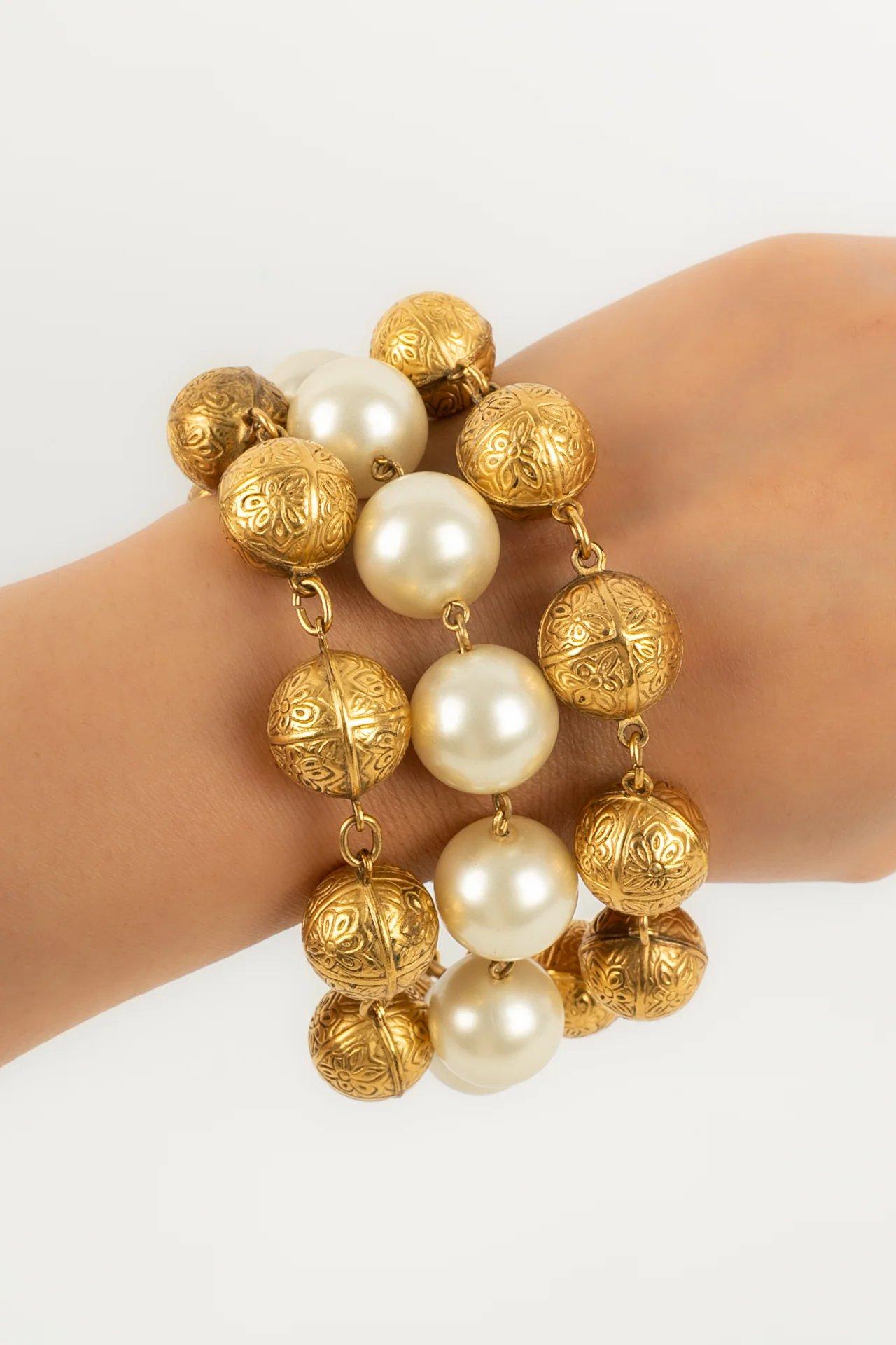 Chanel Pearl Gold Metal Beads Bracelet 1