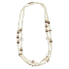 Chanel Pearl Gold Tone Beaded CC Charm Necklace
