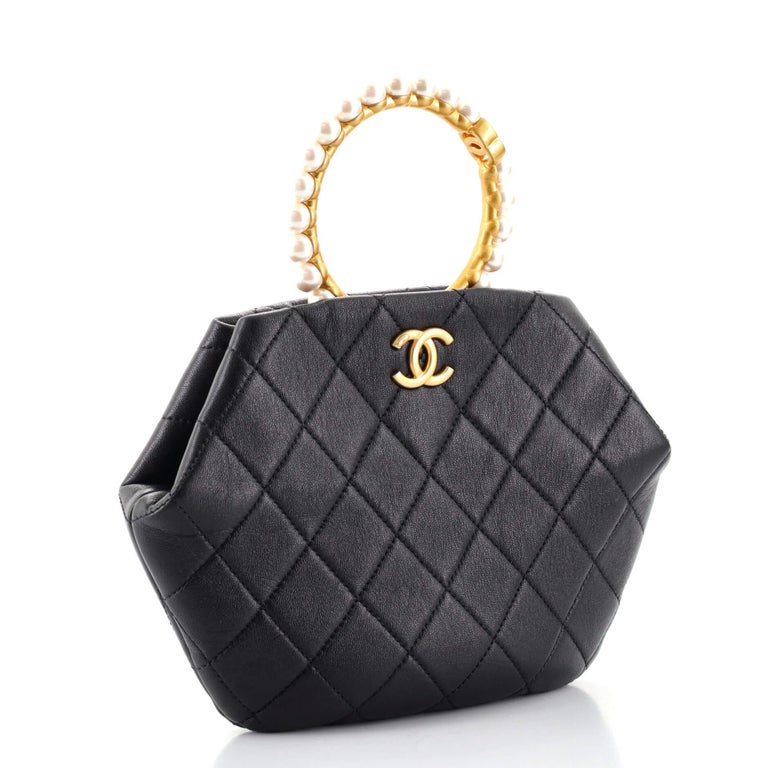 Chanel Pearl Handle Clutch Quilted Lambskin